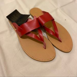 Red leather sandals